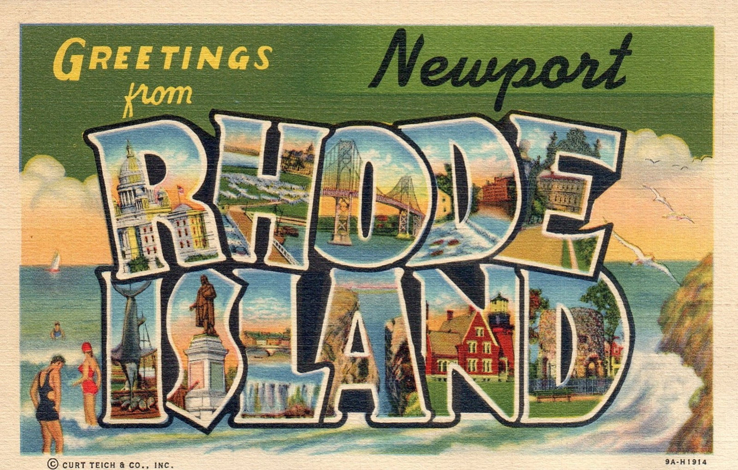 Large Letter Greetings From Newport Rhode Island RI Postcard