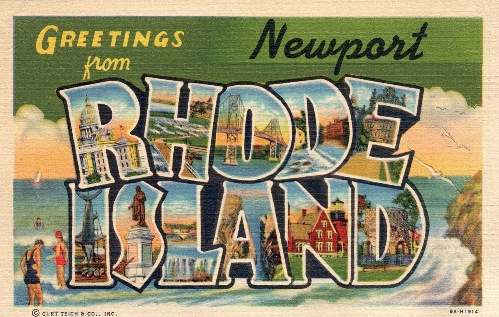 Large Letter Greetings From Newport Rhode Island RI Postcard