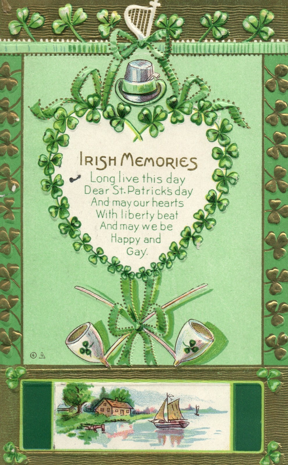 Nash St Patrick's Day Series No. 8 Clover Border Irish Memories Poem Postcard