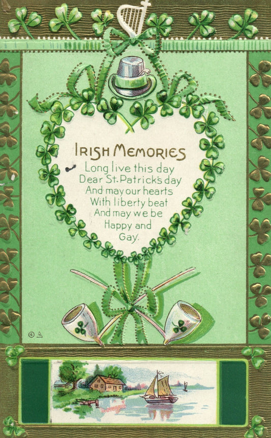 Nash St Patrick's Day Series No. 8 Clover Border Irish Memories Poem Postcard