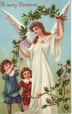 Merry Christmas Angel Children Embossed 1908 Postcard