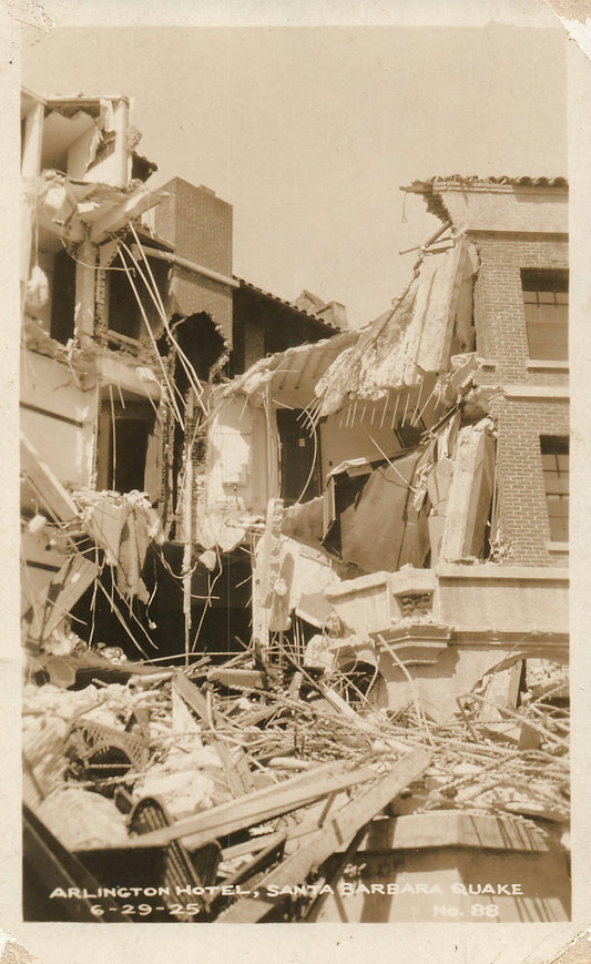 1925 Real Photo RPPC Arlington Hotel Santa Barbara Quake California CA Postcard