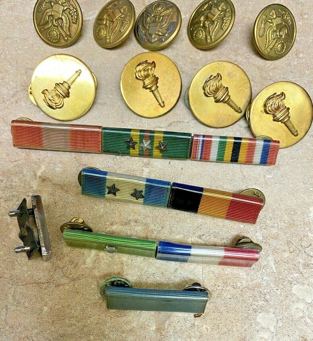 Vintage lot of  Military Stripes Rank Bars Stars 1 2 & 3 plus 3 patches Buttons 