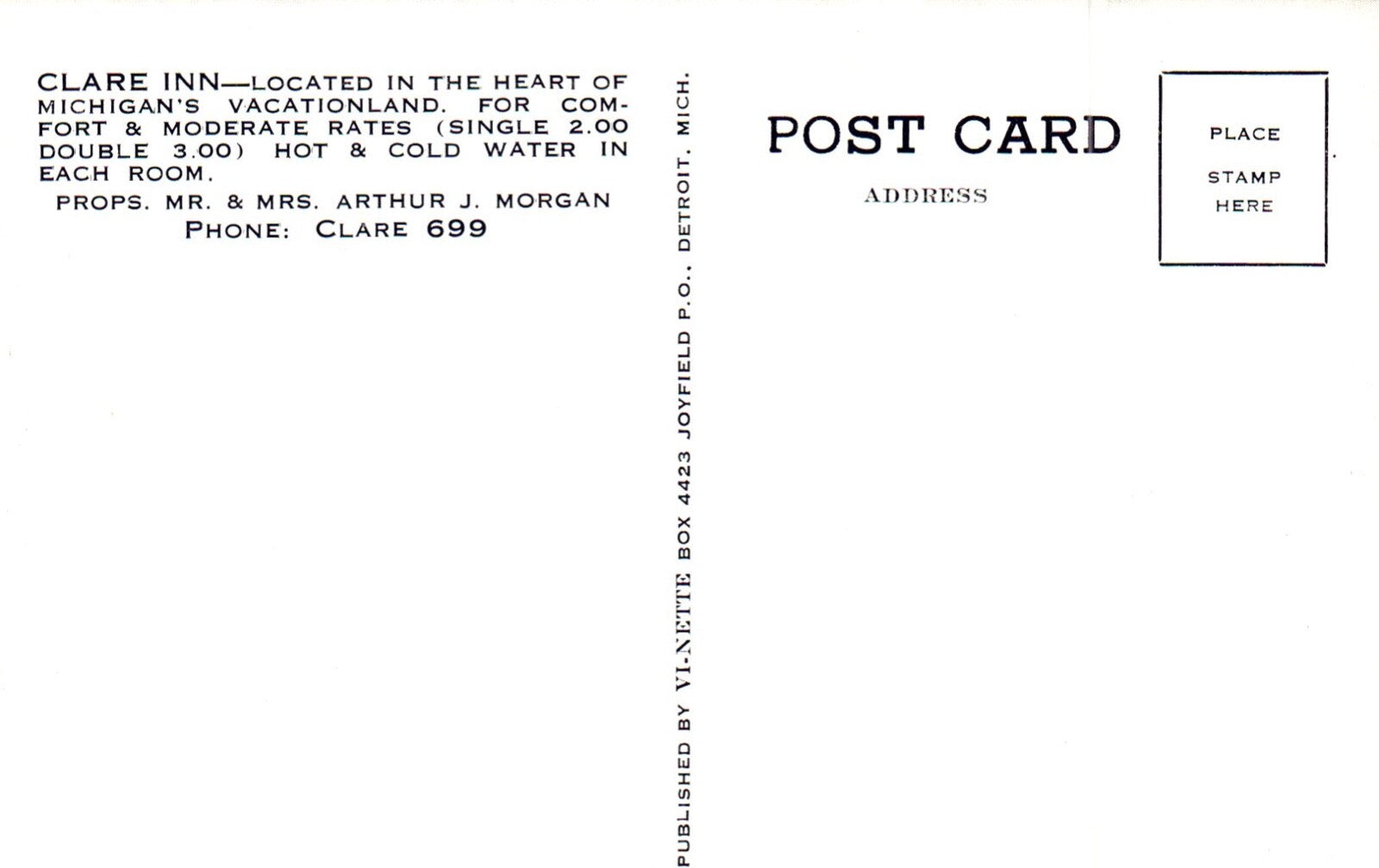 Clare Inn West of City Clock in Clare MI Mich Michigan Postcard