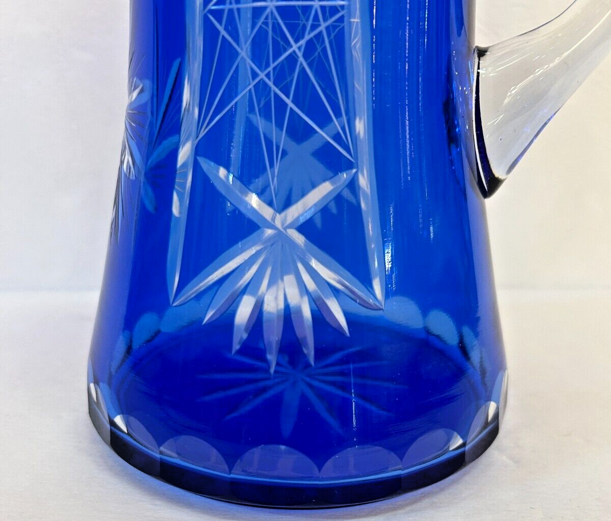 Vintage 9.5" Bohemian Czech Cut crystal Cobalt Blue Glass Pitcher