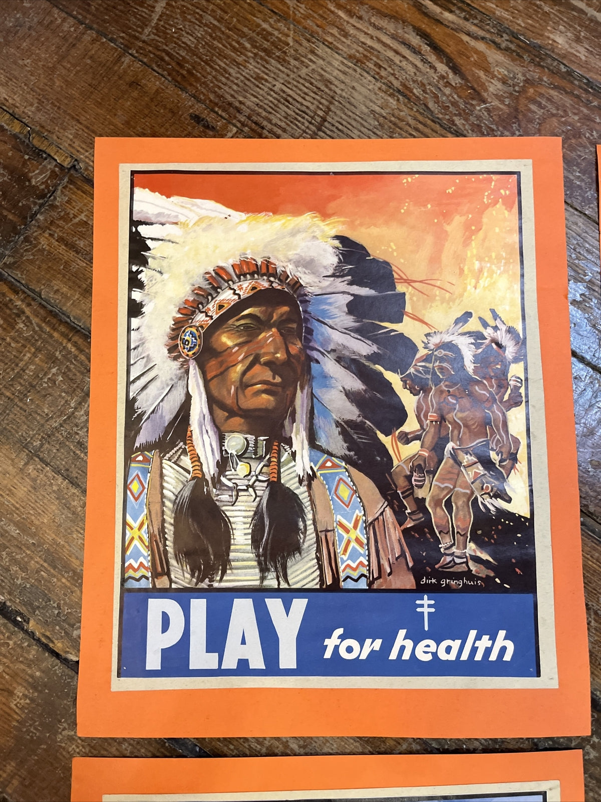 4 Vintage 1952 Posters Native American Indian.  10 X 13 MN   Health