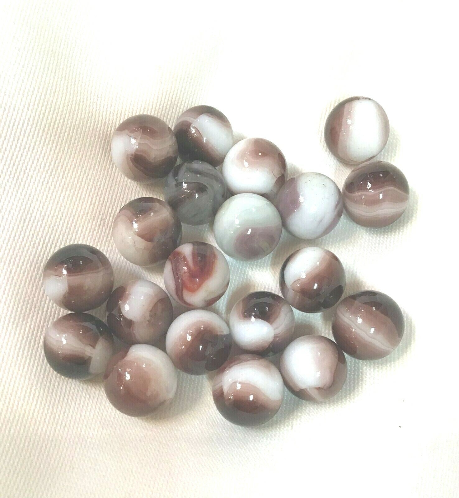 Lot of 20 Vintage Brown or Dark Purple White Swirl Glass Marbles