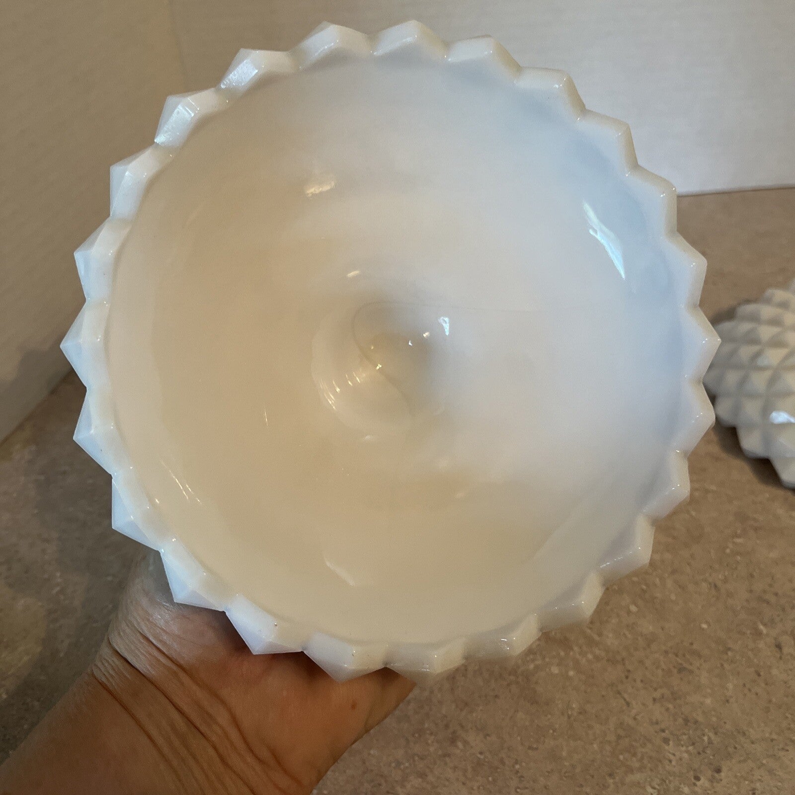 Vintage Westmoreland Milk Glass Sawtooth Diamond Point Lidded Candy Dish 5 1/2"