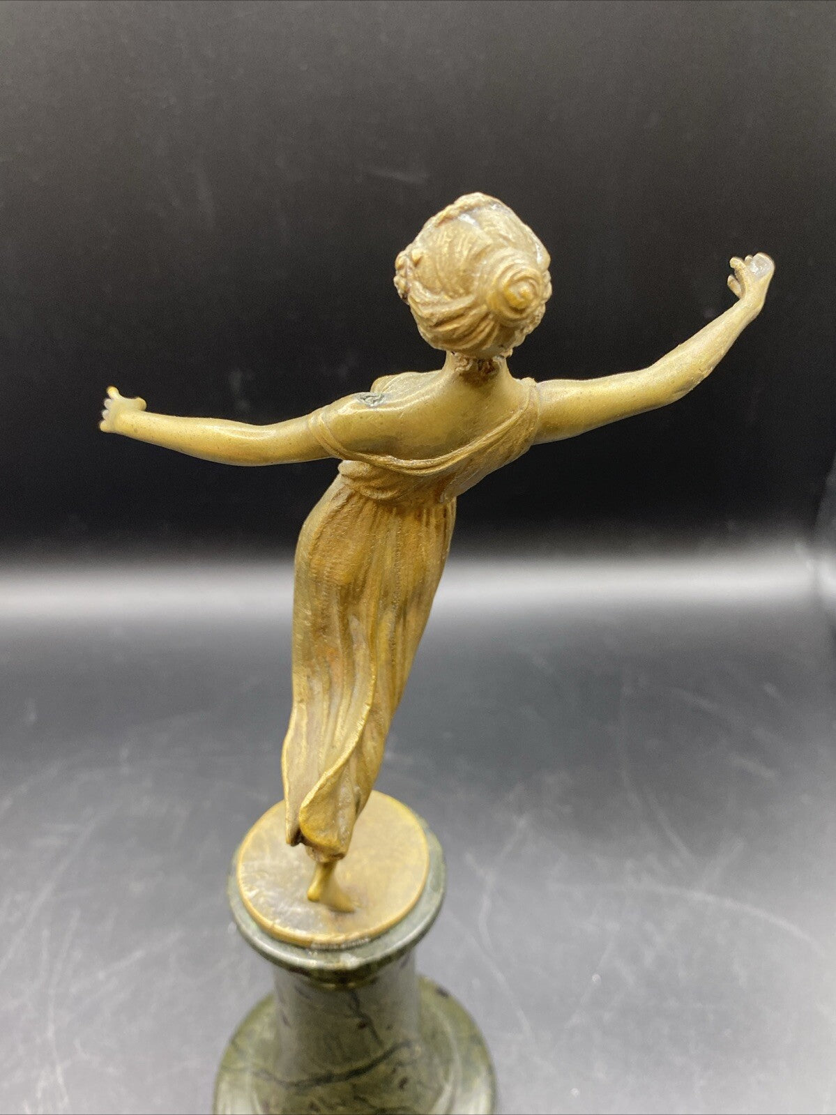 Greek Women Brass Figure Sculpture with Marble Decorative Base 8.75 tall