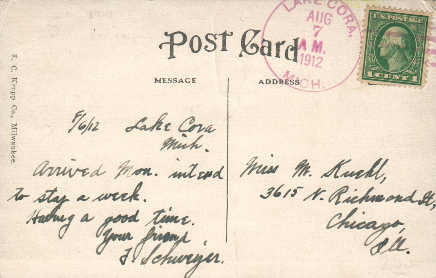 Lake Cora Inn and Station in Lake Cora Michigan MI Postcard