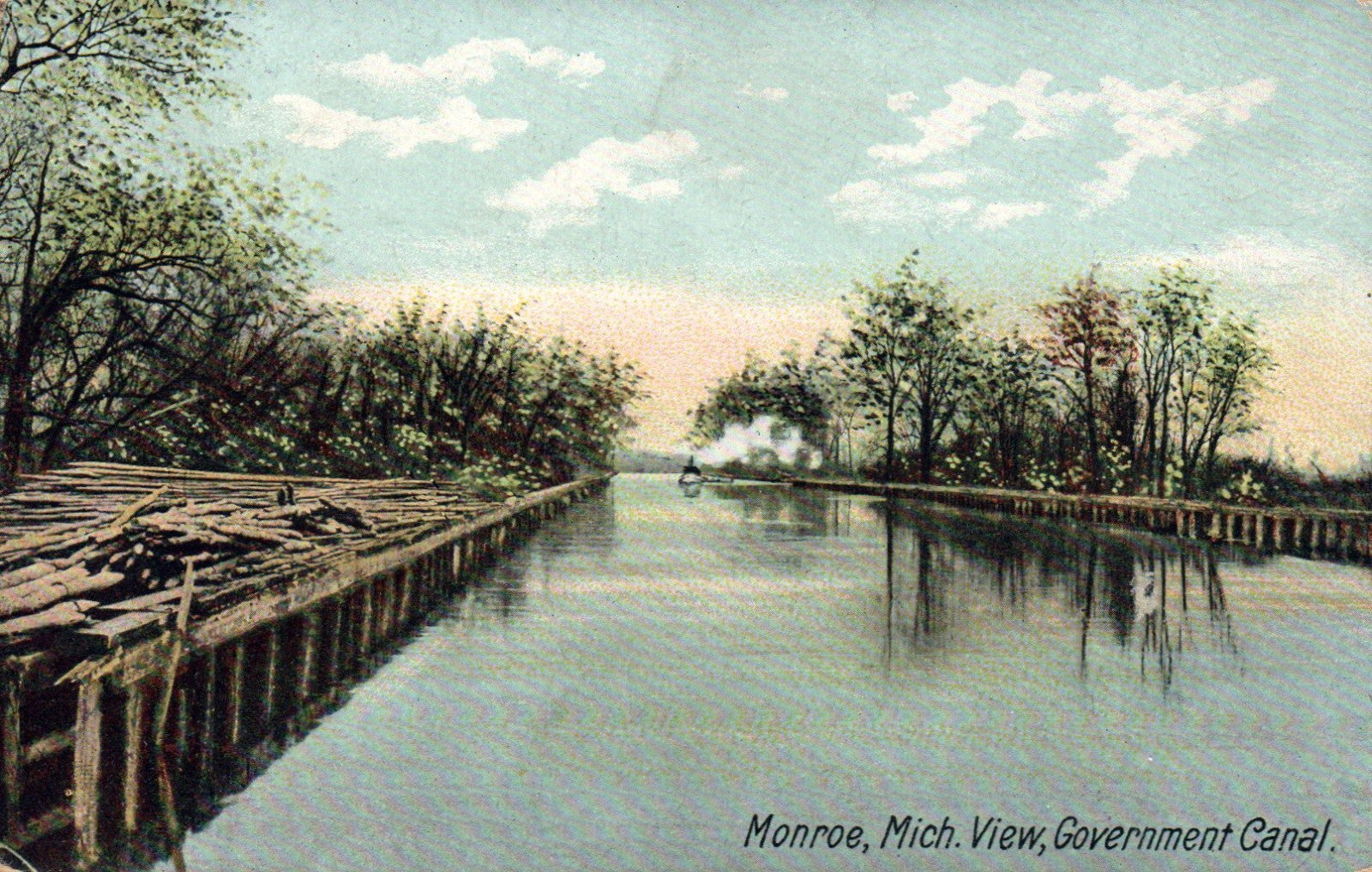 View of Government Canal in Monroe Michigan MI Postcard