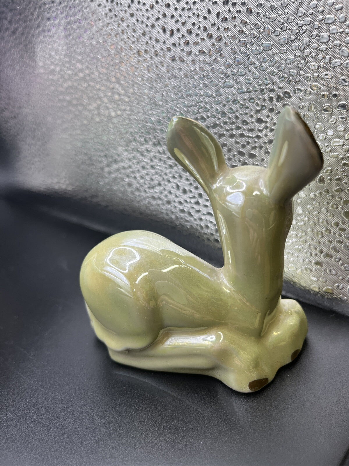 Vintage Cream and Gold Iridescent Ceramic Fawn Deer Figurine Gold Trim