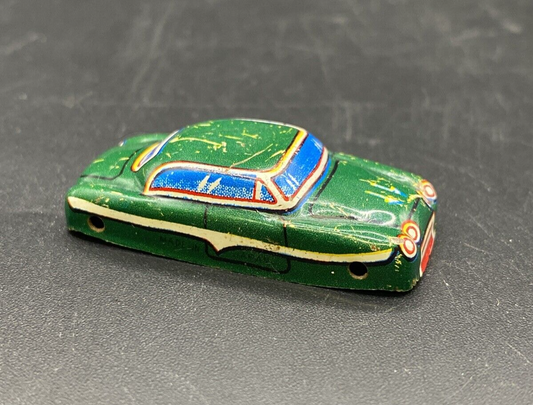 Vintage  Miniature Toy Metal Tin Litho  Green Push Car  Yellow - Japan