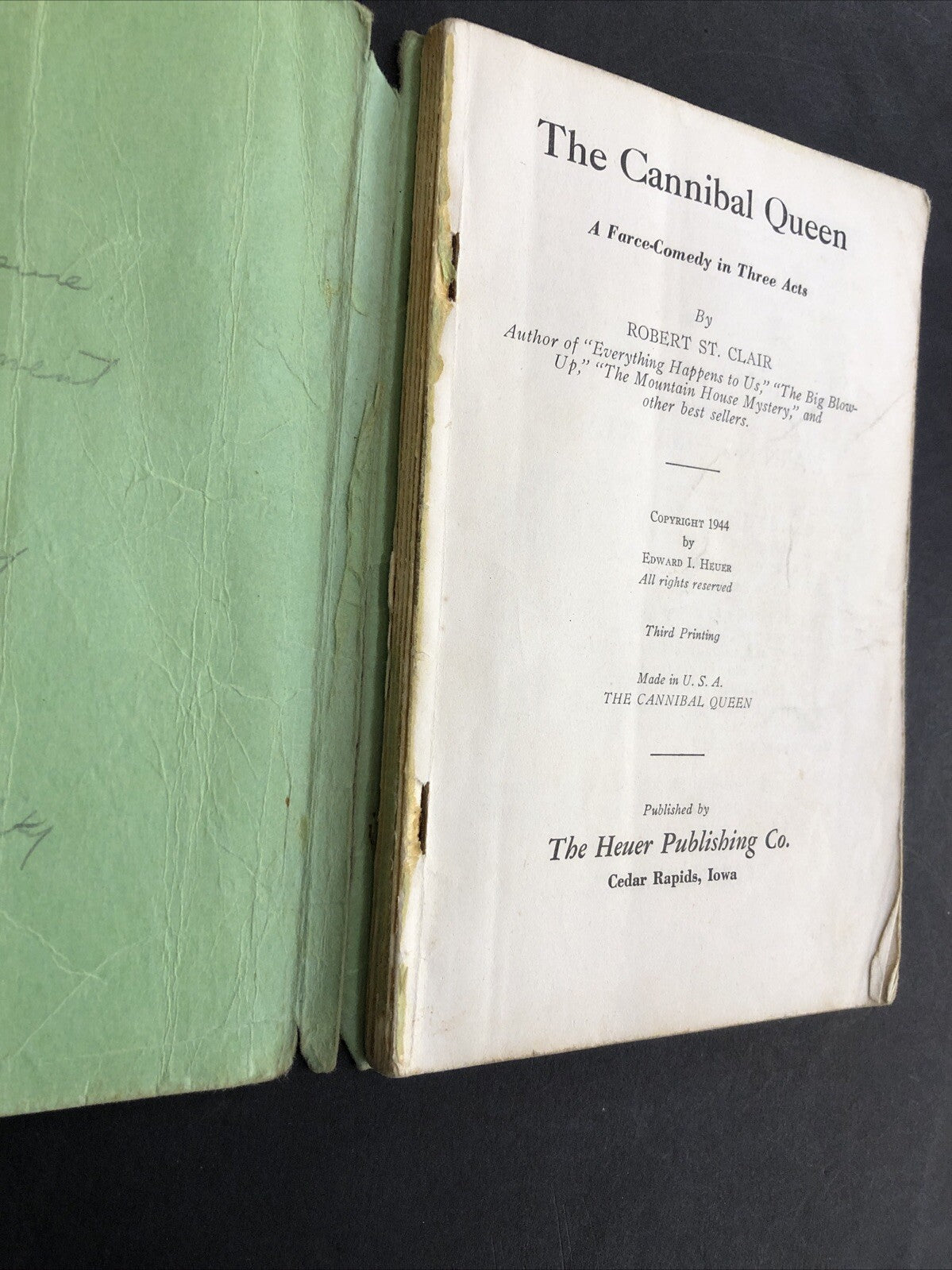 The Cannibal Queen Farce Comedy in Three Acts booklet c1944 Heuer Publishing Co