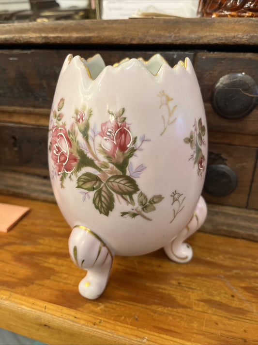 VINTAGE EGG VASE PINK CRACKED EGG VASE FOOTED EGG VASE 6.25 inch