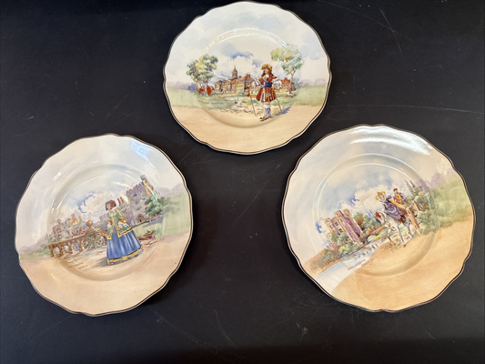 Set of 3 Haddon Hall plate historic England Royal Doulton Chelsea Hospital +