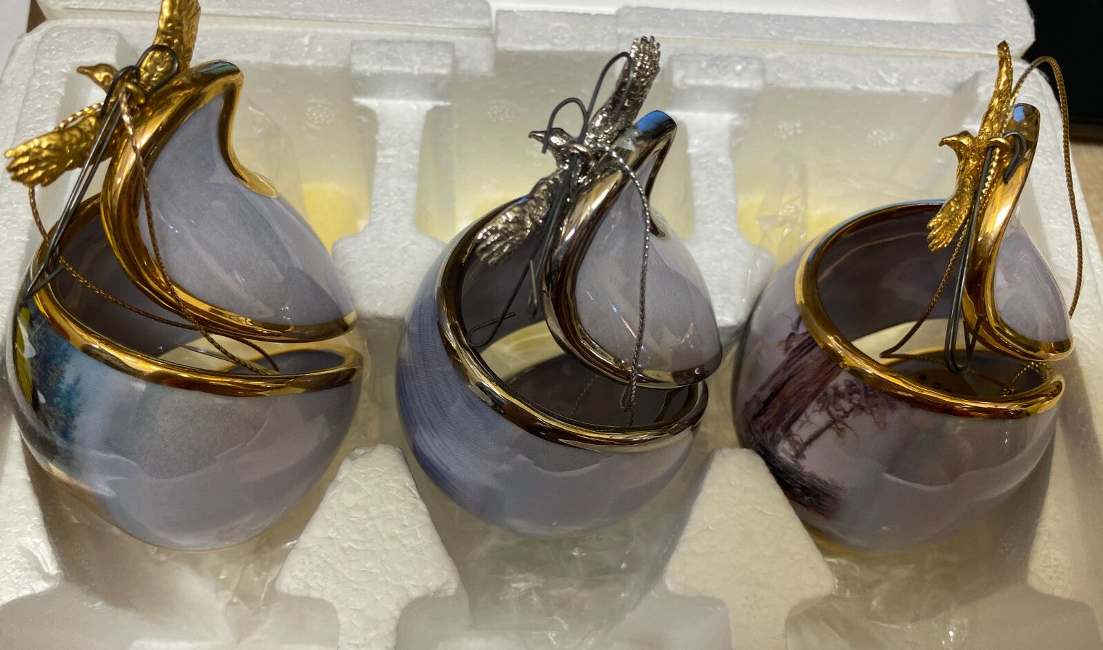 Eagles Wings Heirloom Porcelain Ornament Collection of 3 