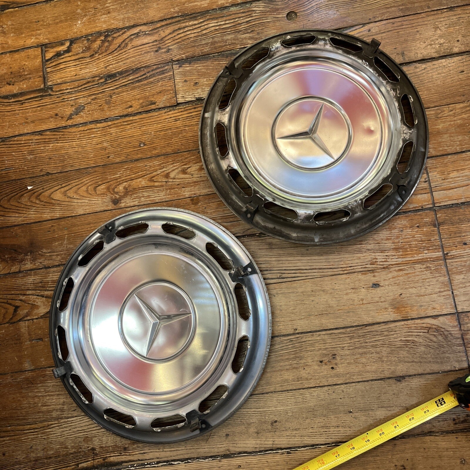 2 Mercedes Benz W108 to W123 Original Vintage Wheel 15" Hub Cap White OEM