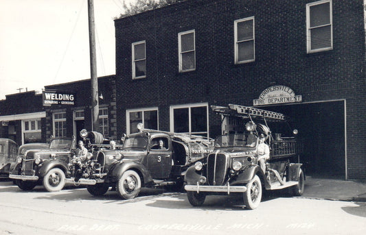 Real Photo Fire Department Building in Coopersville MI Michigan Postcard