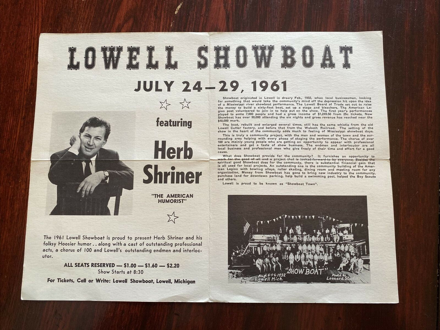 1961 Showboat Robert E Lee on Flat River Lowell MI Michigan Covered Bridges Ad