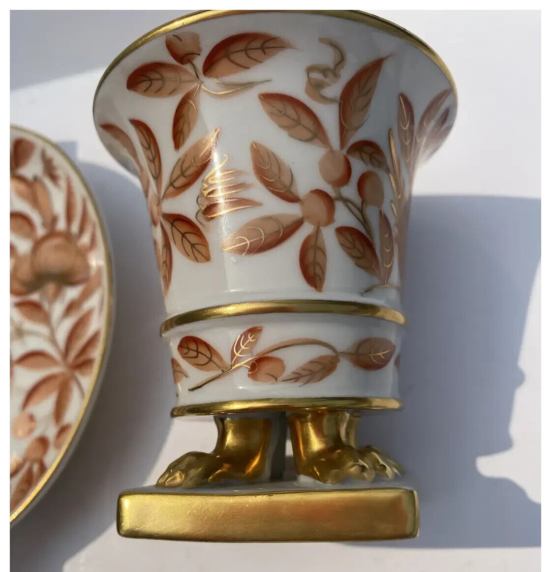 Vintage Herend Hungary Porcelain Small Footed Cache Vase Matching Ashtray Bird