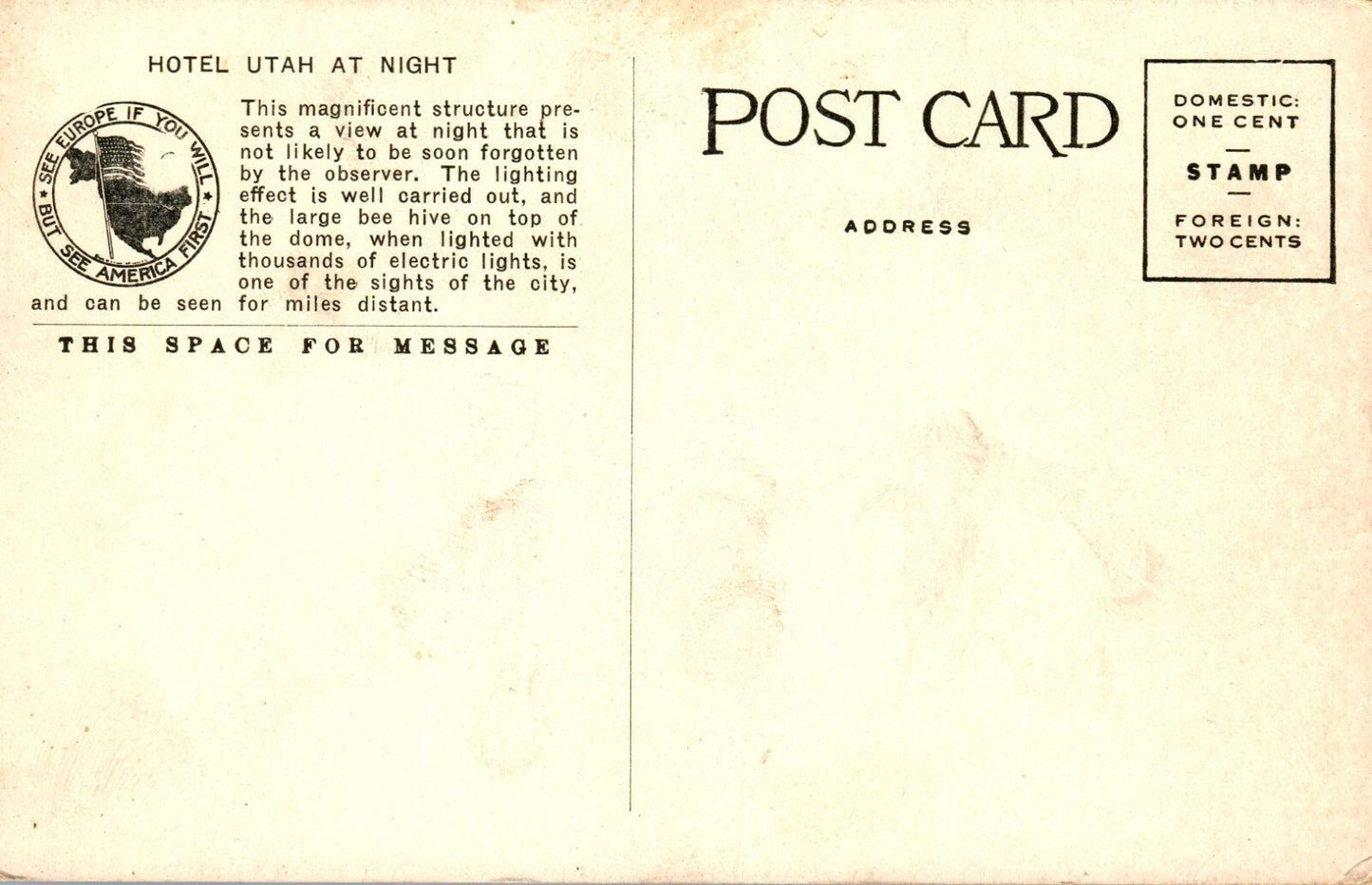 Hotel Utah At Night Salt Lake City UT Utah postcard