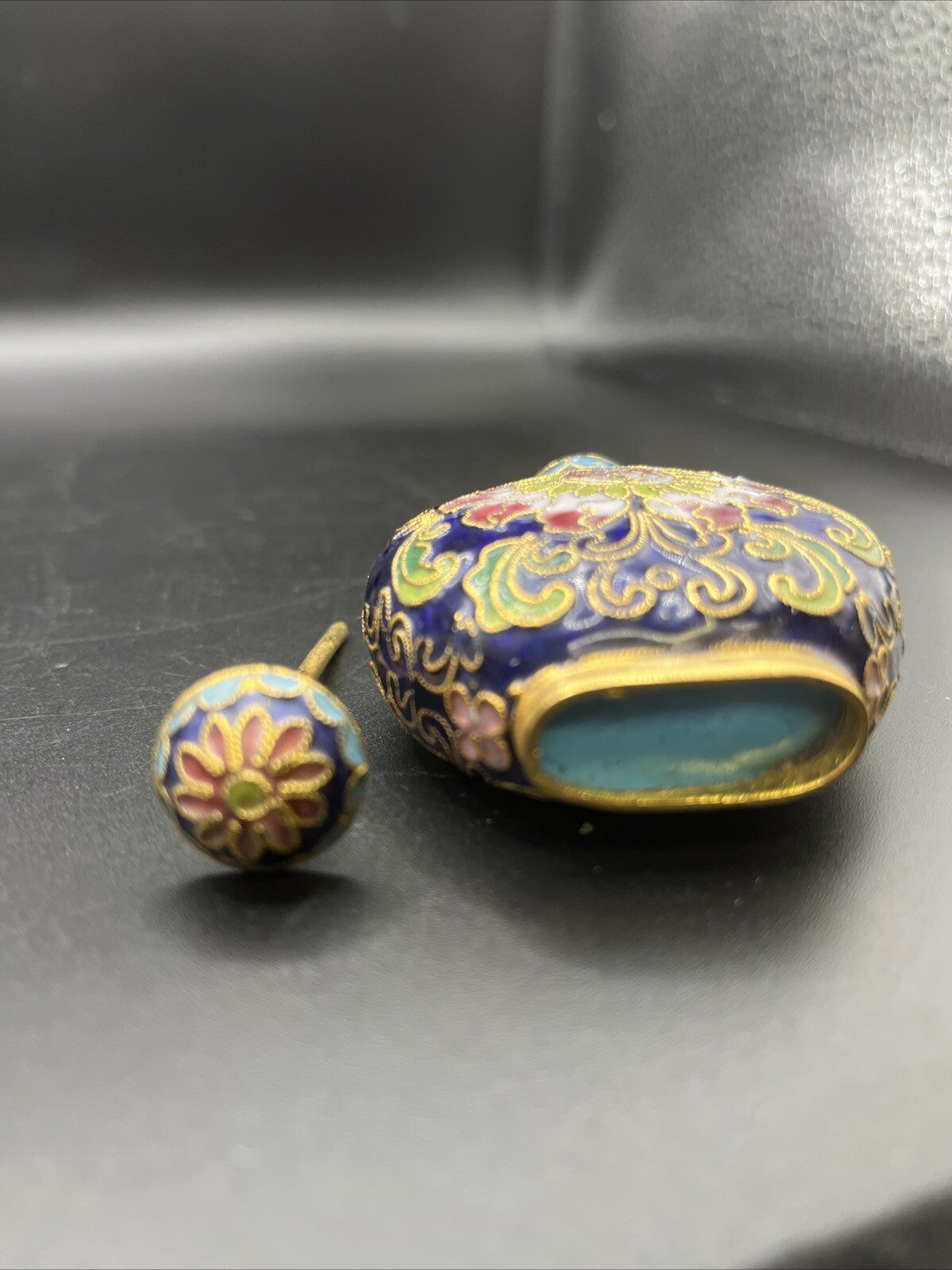 Vintage Enamel Cloisonne Perfume Bottle blue gold