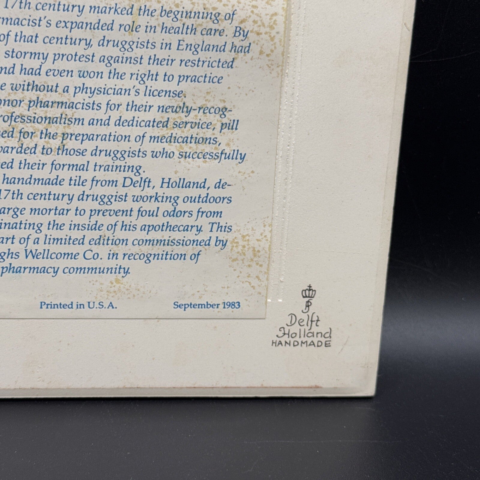Delft Tile Schoonhaven Holland Vintage Tile Delft Blue White Pharmacy Drug #6