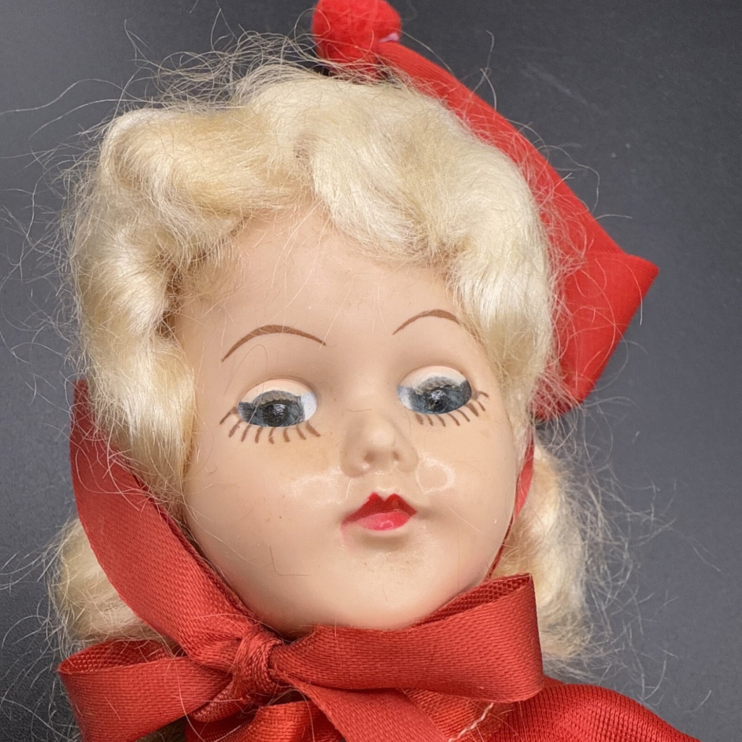 Vintage Doll red outfit stocking cap 12" Tall with Skis and polls