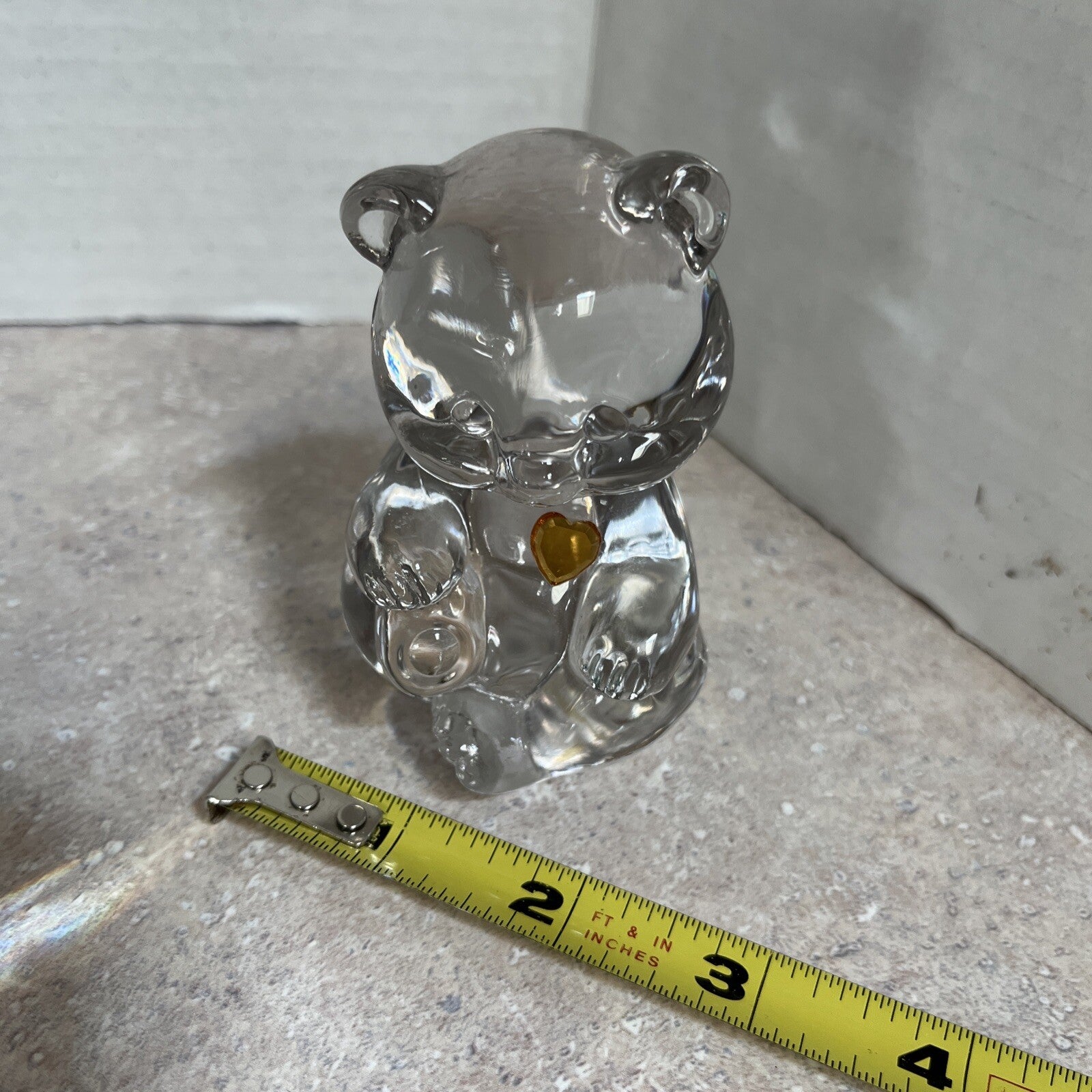 FENTON November Birthstone Bear Clear Glass Birthday Bear with Gold Color Heart