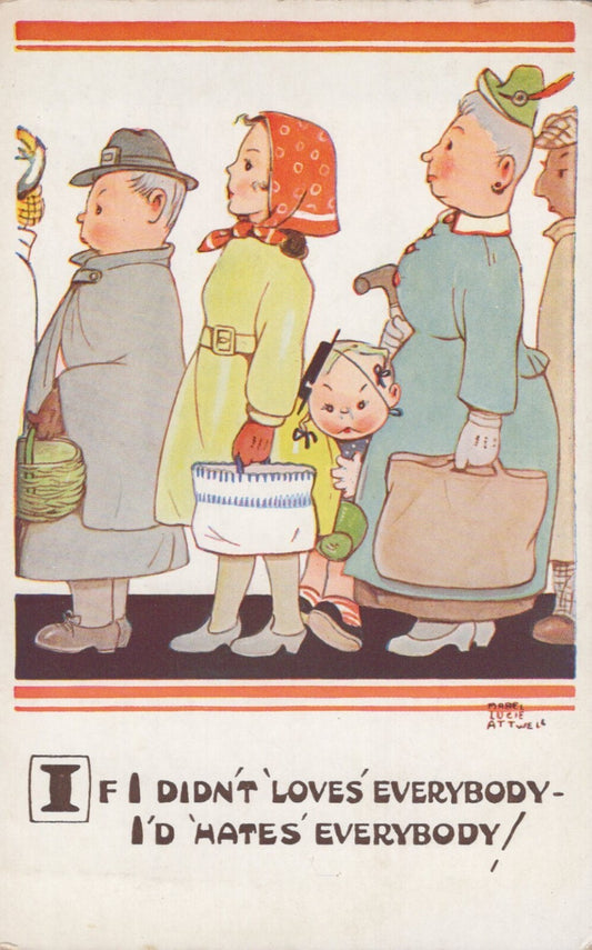Child Squeezed in Line "Loves Everybody" MLA Artist Signed Mabel Lucie Attwell