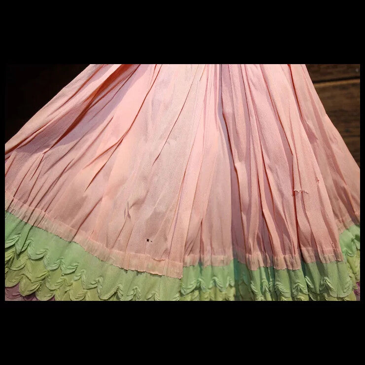 1930's Celluloid Carnival Doll with colorful crepe paper dress