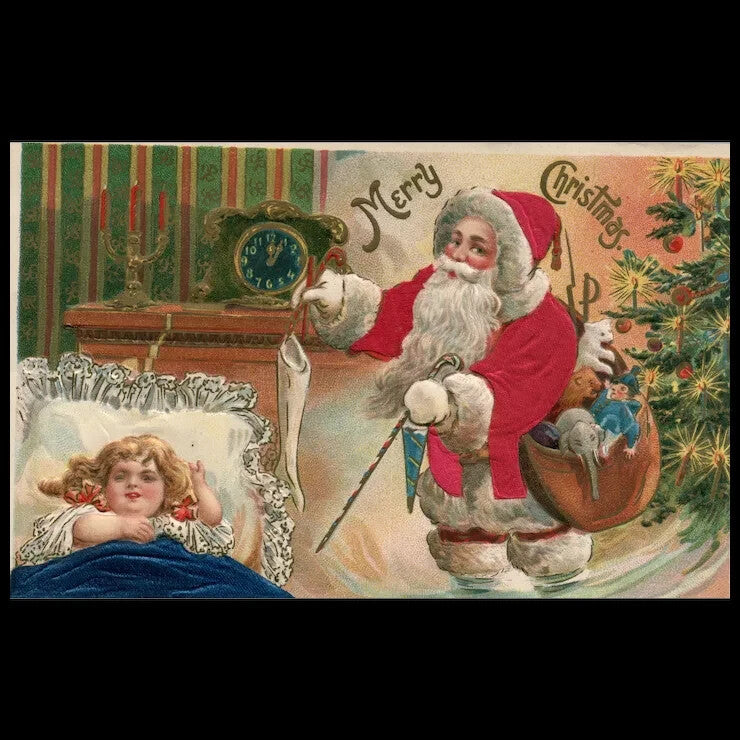 Red Robed Santa Claus Christmas Tree Silk Embossed Little Girl Sleeping Toys