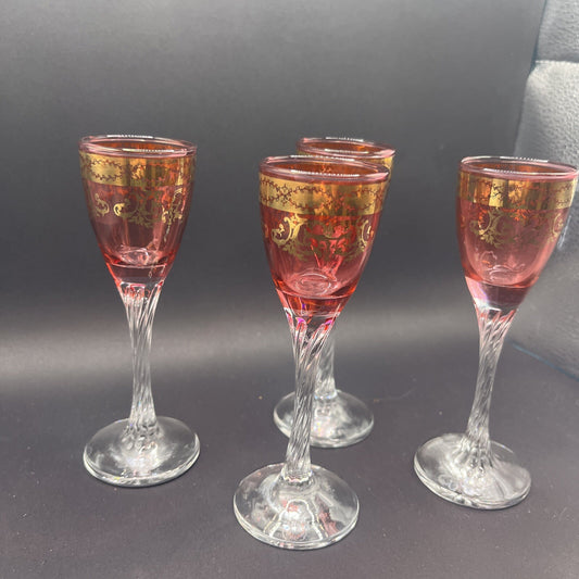 vintage Red cordial glasses Set Of 4