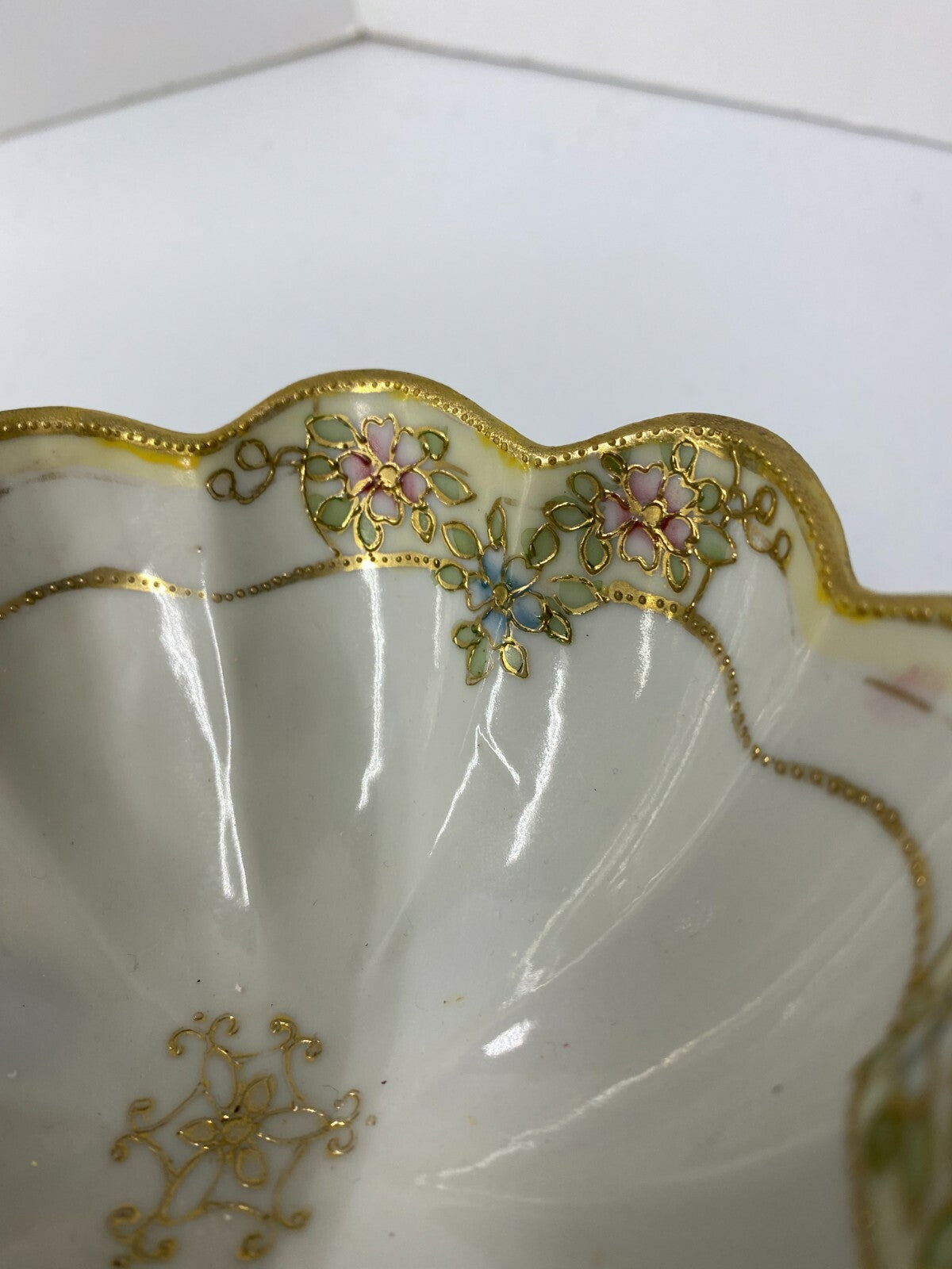 Footed Nippon Fruit Berry Bowl Hand Painted gold embossed detail 