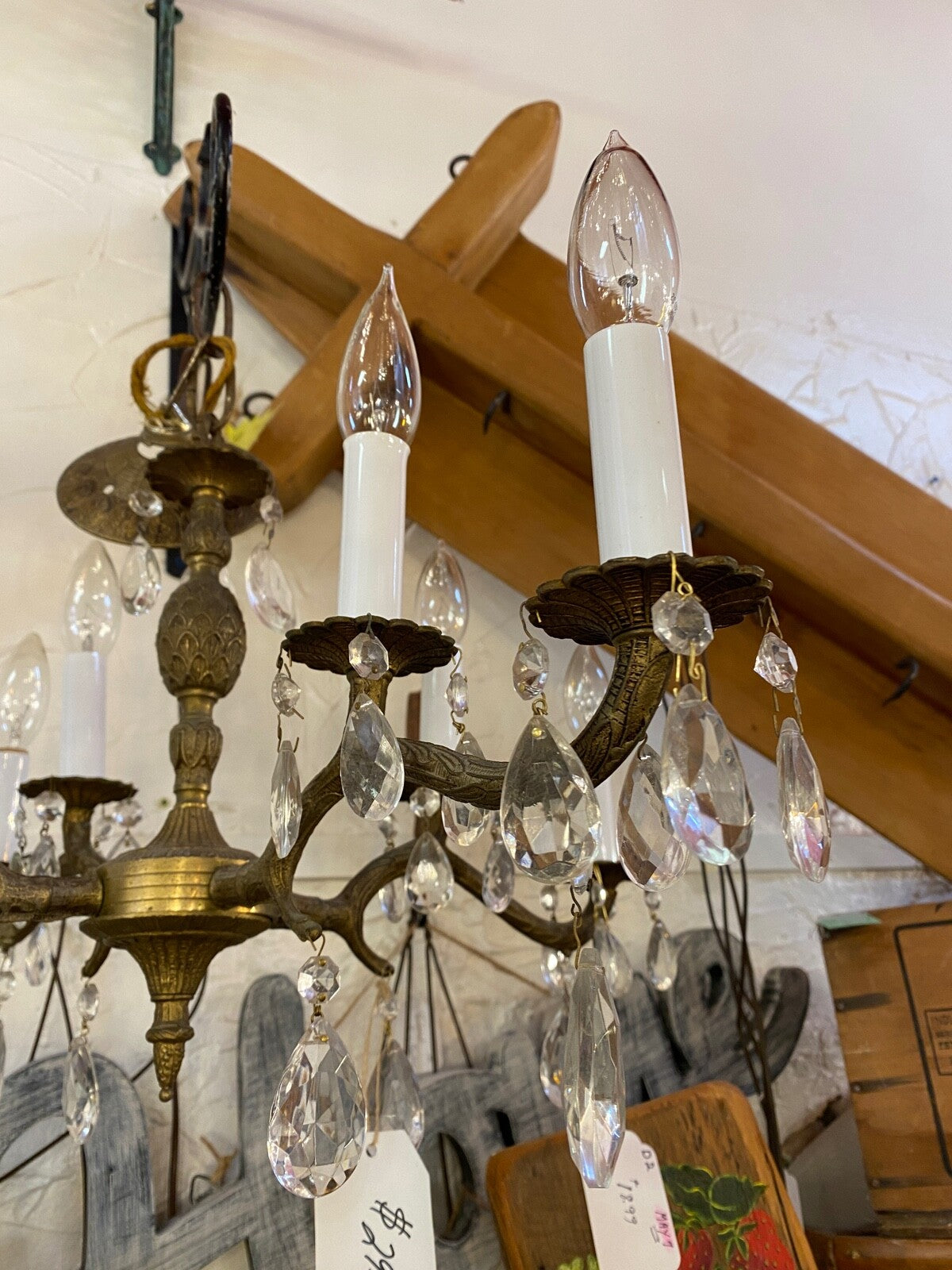 4-double arm made in Spain brass chandelier 1940s