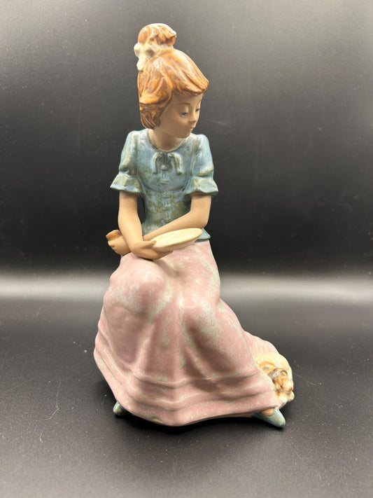 NAO Lladro 1024 "Girl's Best Friend" girl with puppy & milk GRES Finish Dog