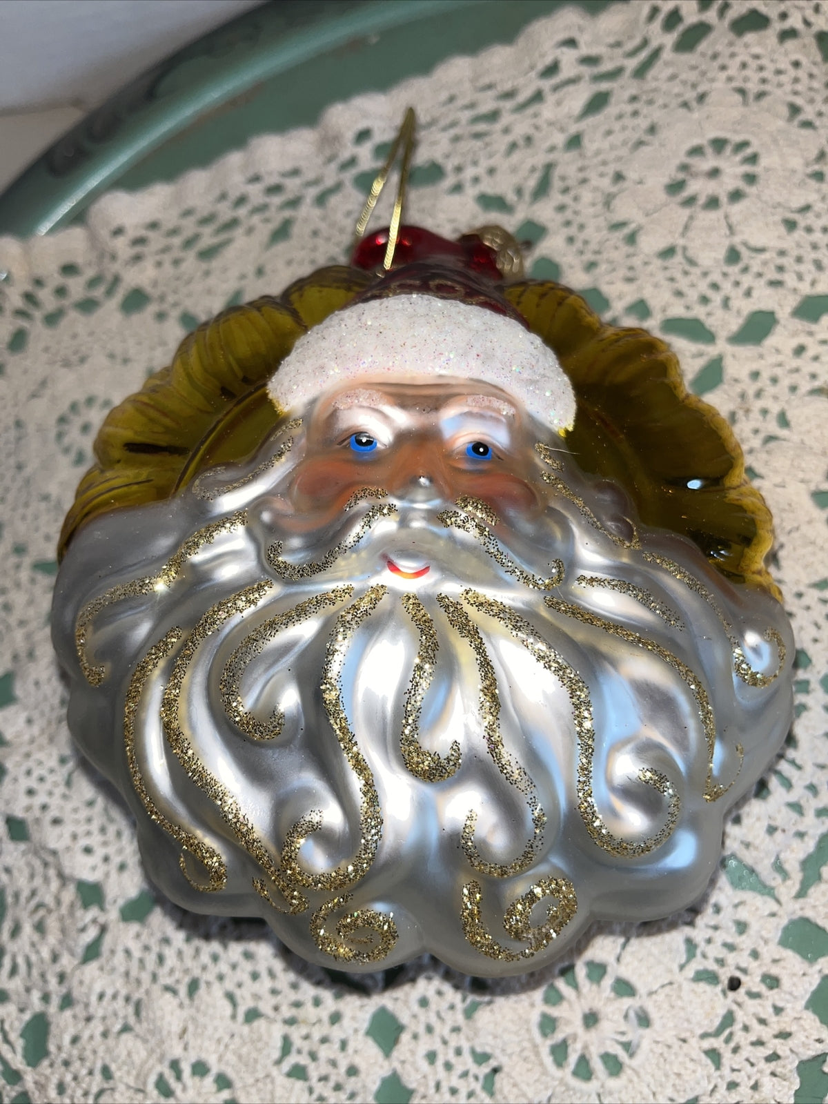 Vintage Santa Double Sided, Mercury Glass Christmas Ornament