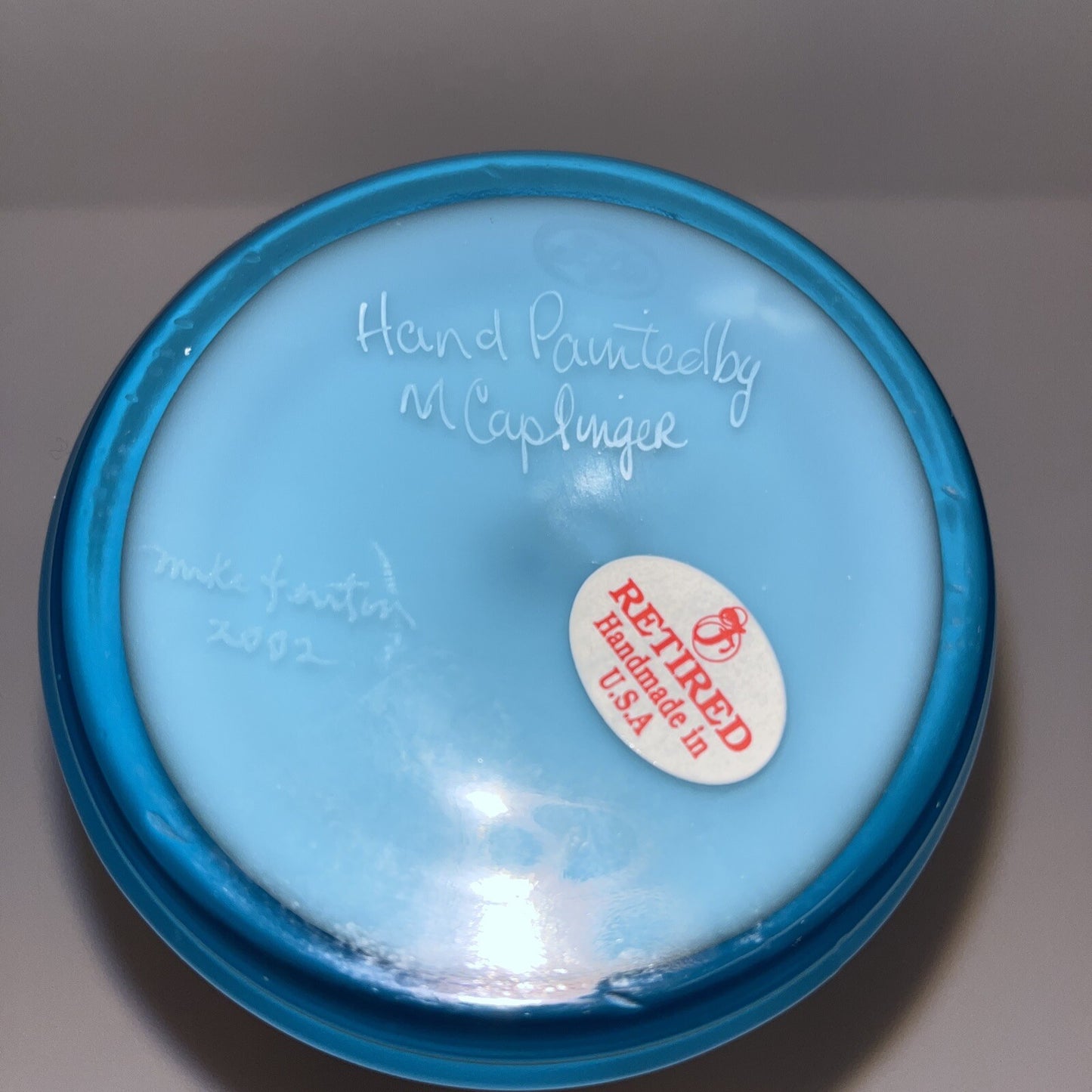 FENTON ART GLASS 2002 BLUE TOPAZ OVERLAY HAND PAINTED 9.5" VASE ~WILLIAMS