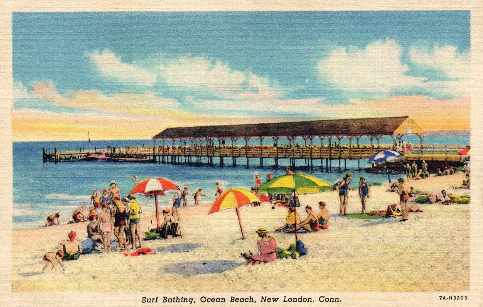 Surf Bathing on Ocean Beach in New London CT Connecticut Postcard