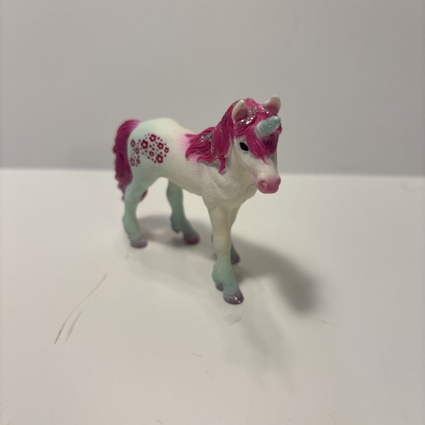 2009 Schleich Unicorn Foal Pink floral Glitter Mane Tail Horse Toy