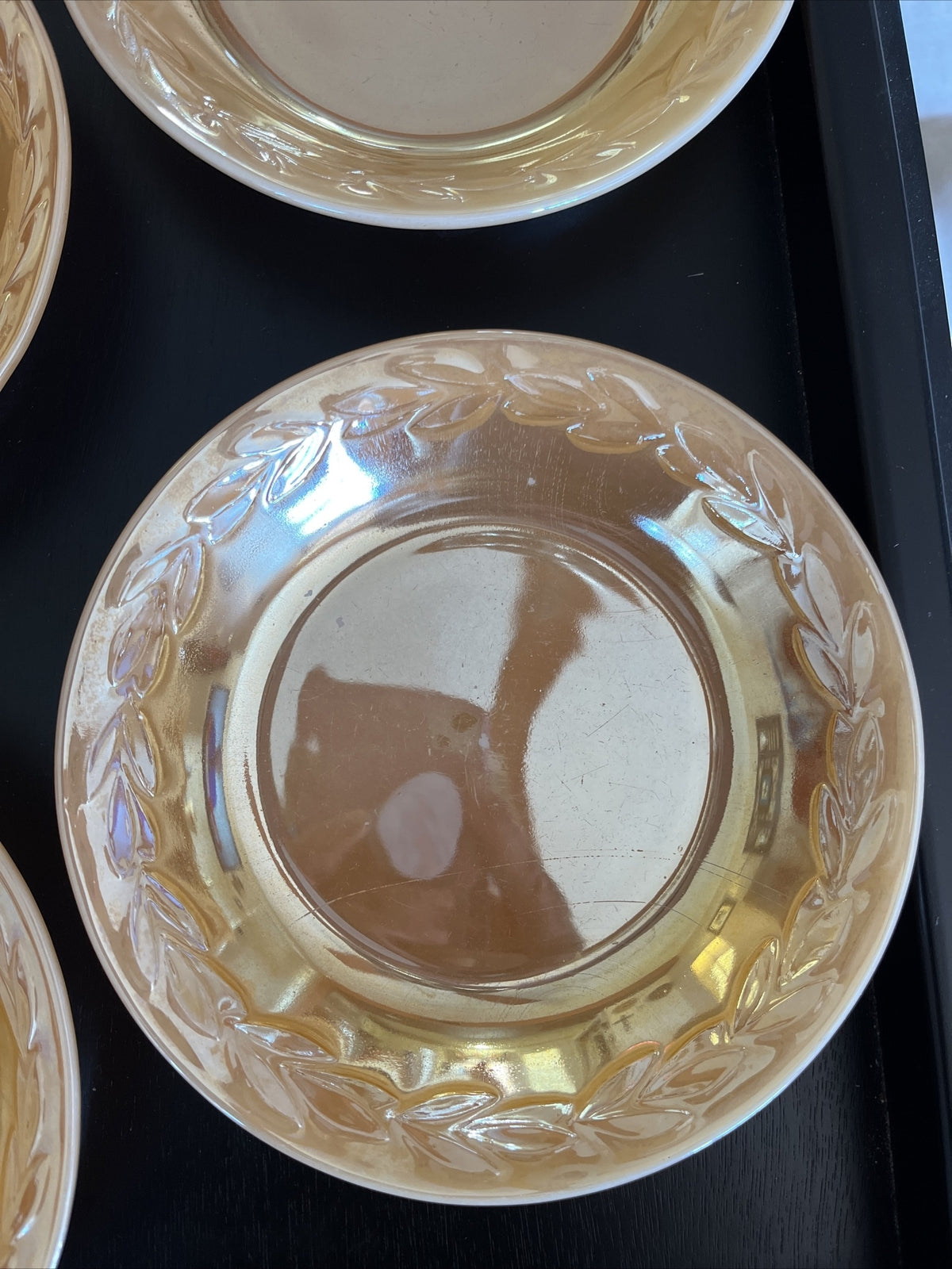 Vintage Fire King Peach Lustre Leaf Soup Bowl Set of 4