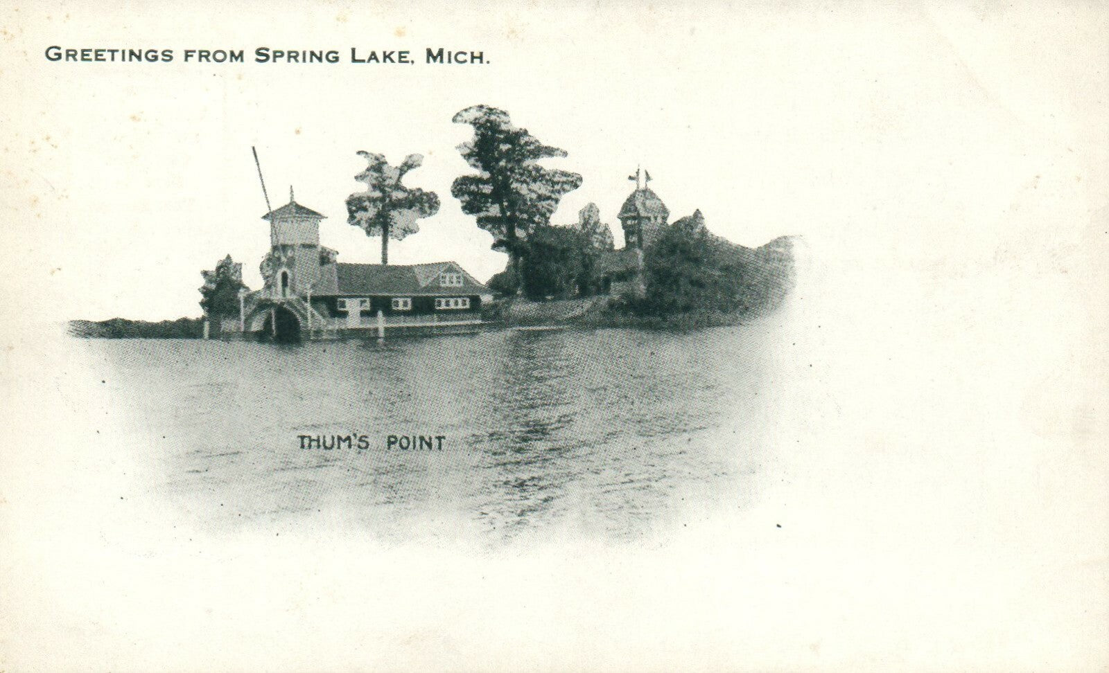 Greetings from Spring Lake Thum's Point Mich Mi Michigan Postcard