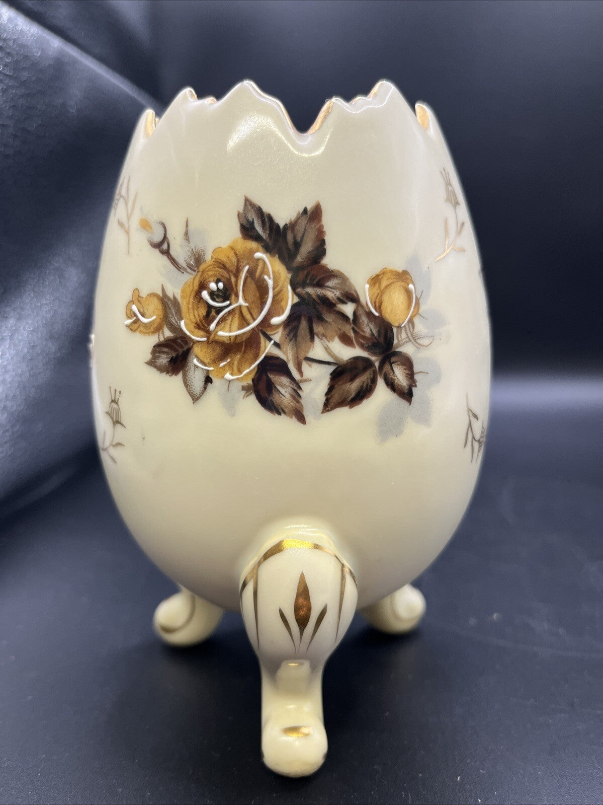 Vintage Napcoware Footed Cracked Egg Vase/Planter Hand Painted Floral 5.25”