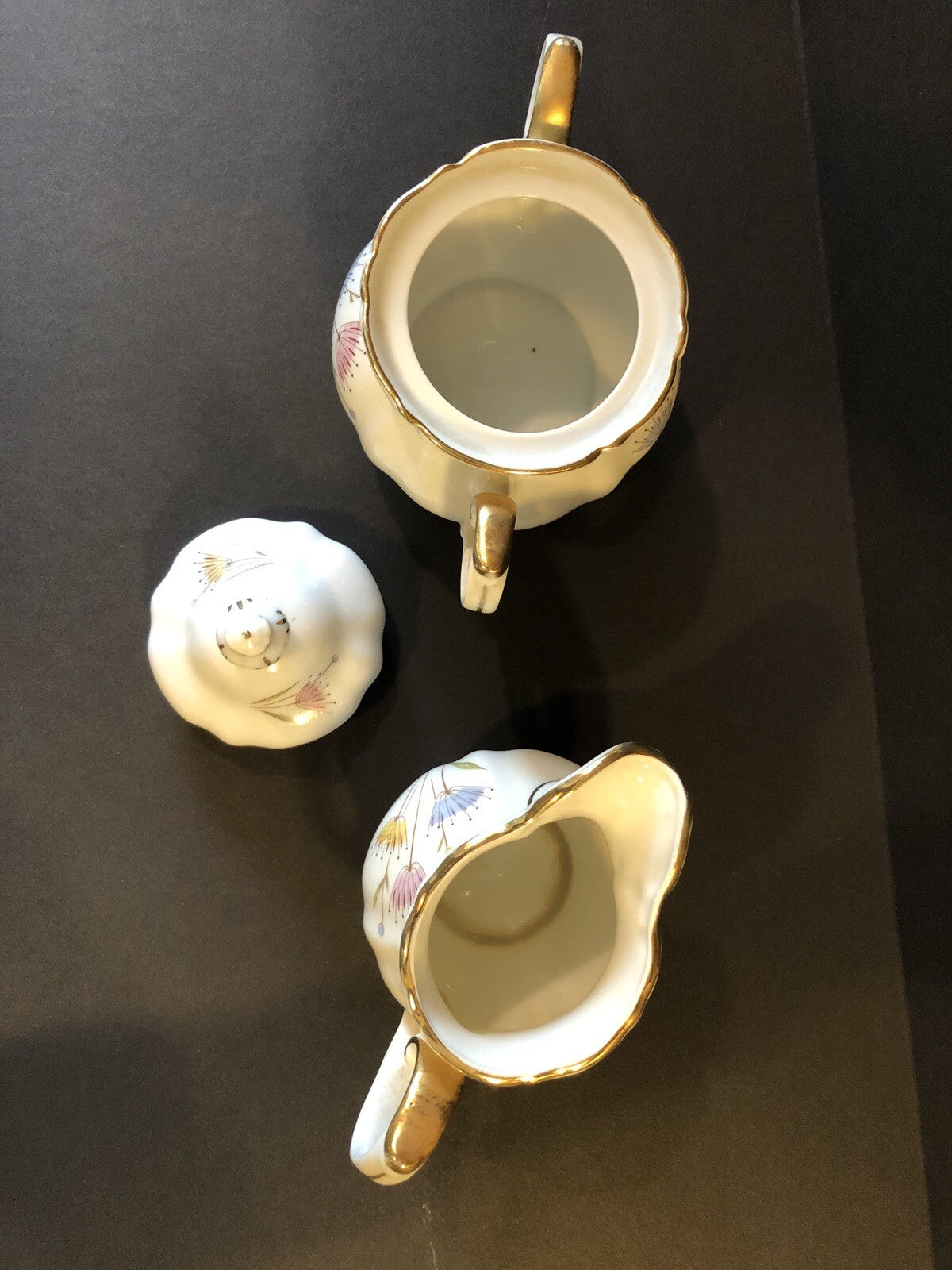 Creamer and Sugar Bowl Dishware Floral Design with gold color trim