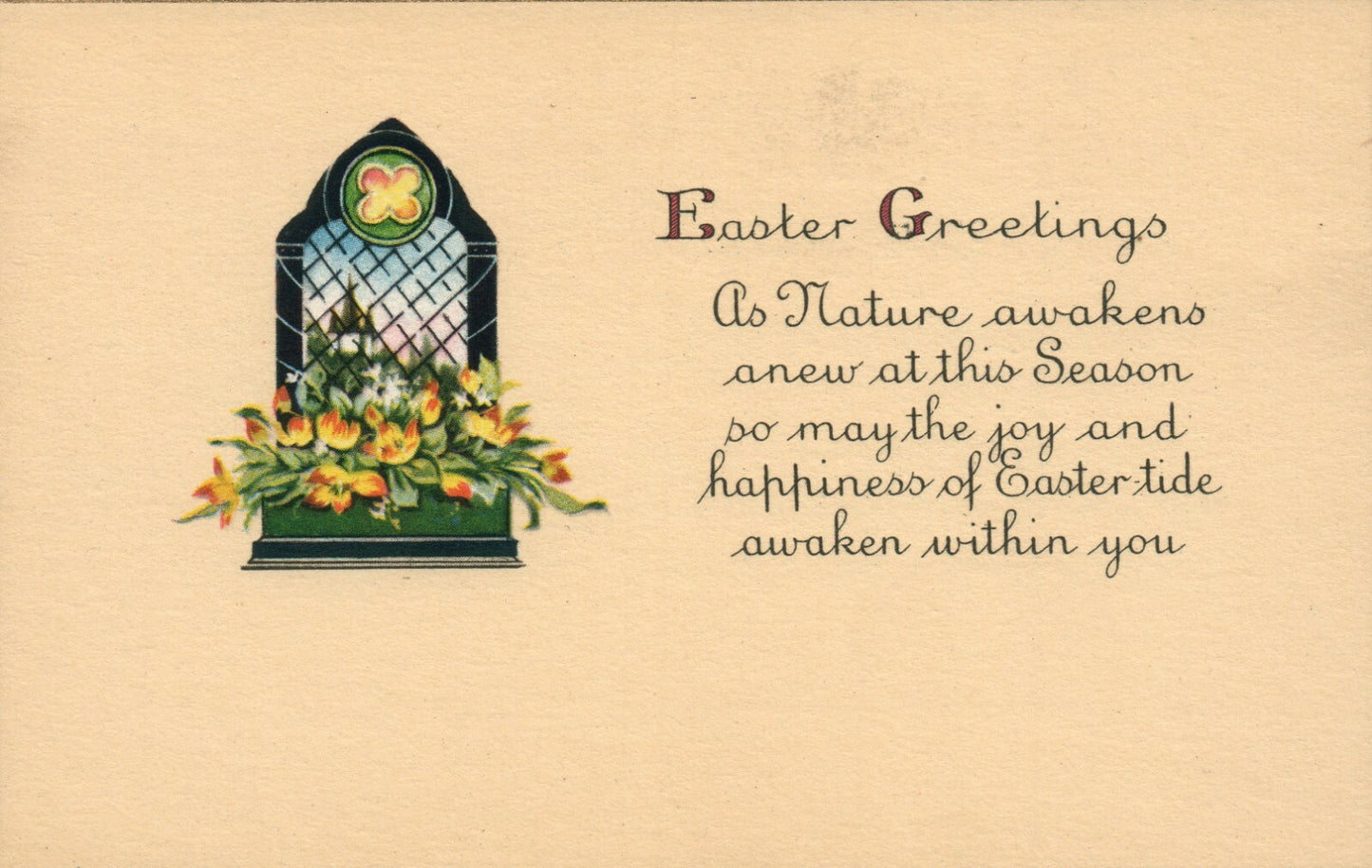 Pink Background Stained Glass Easter Greetings Postcard Series