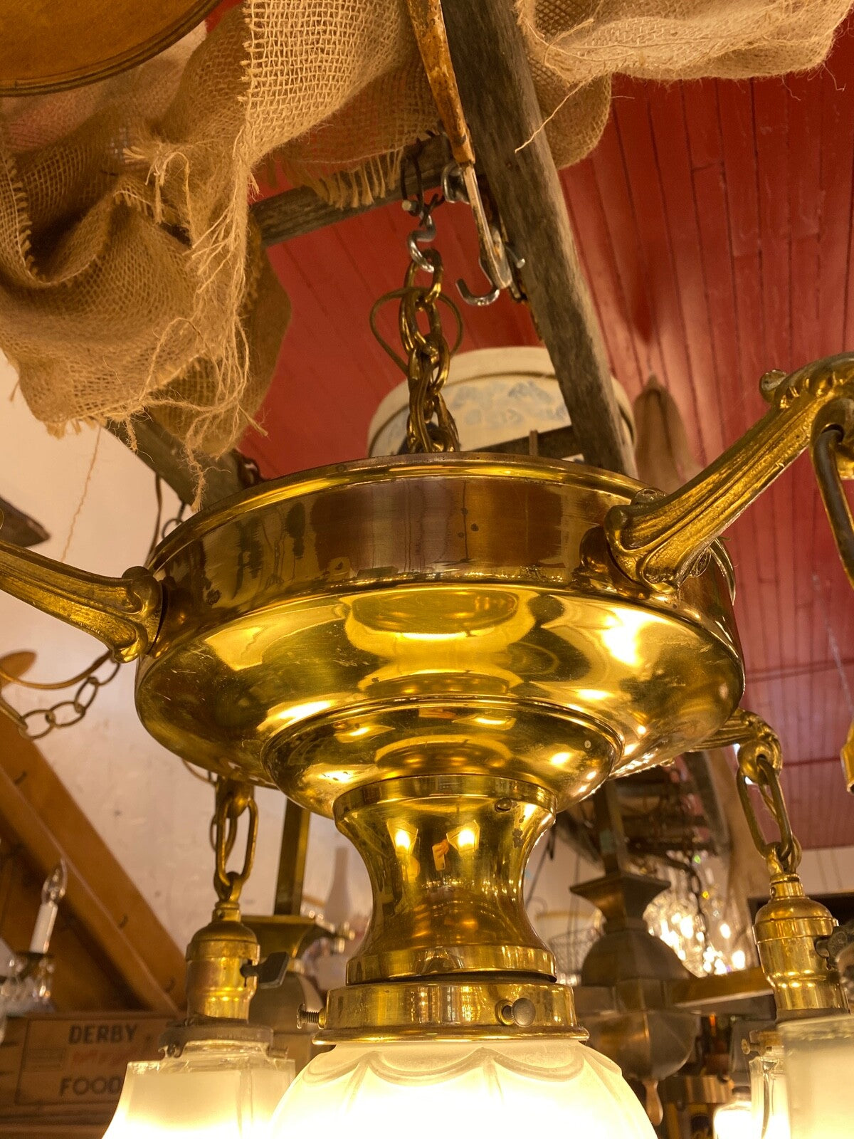 Hand Painted Blue Flower Pan Fixture Chandelier 5 Light 