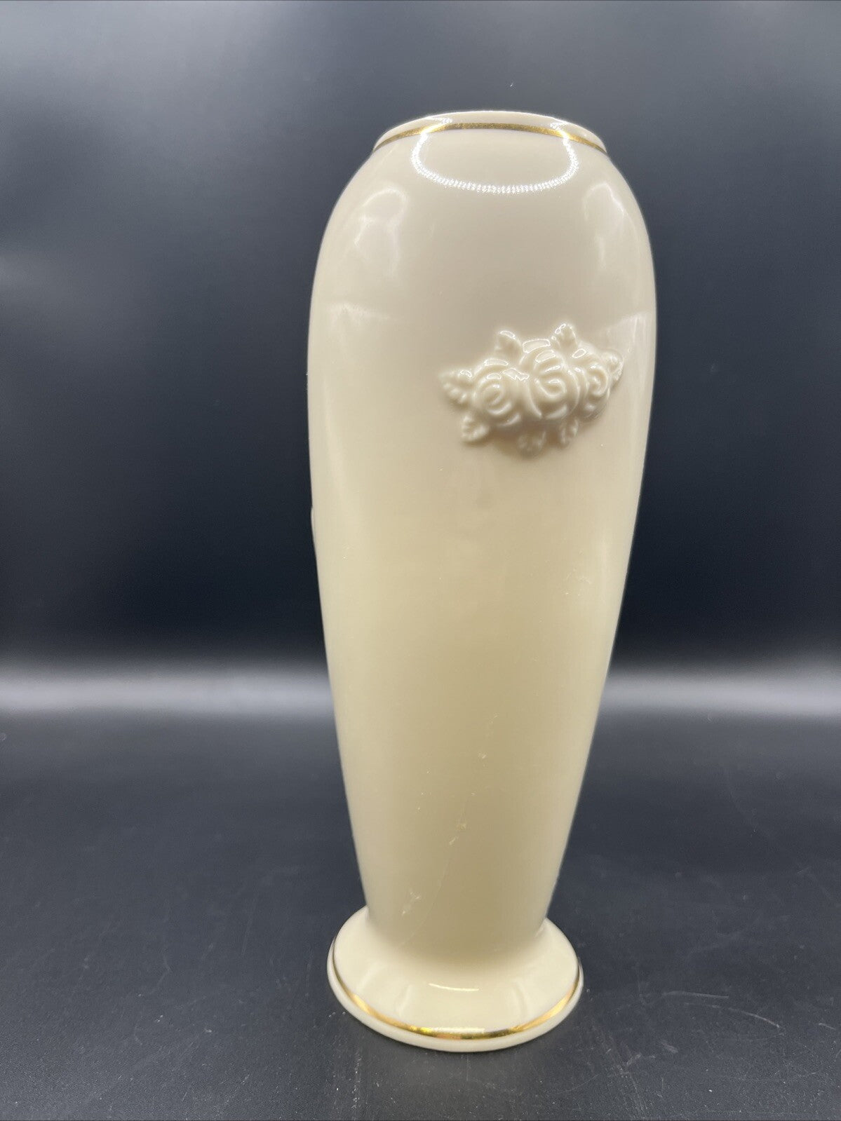 Lenox Handcrafted Rose Vase with Gold Trim 8”