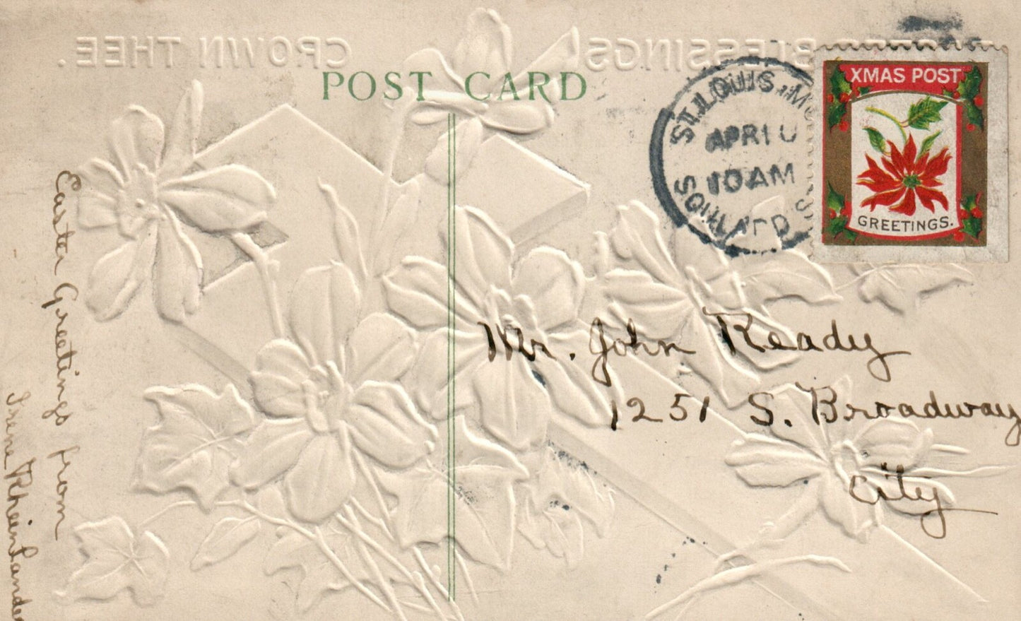 Silver Purple Metallic Cross and Flowers Easter Blessings Postcard