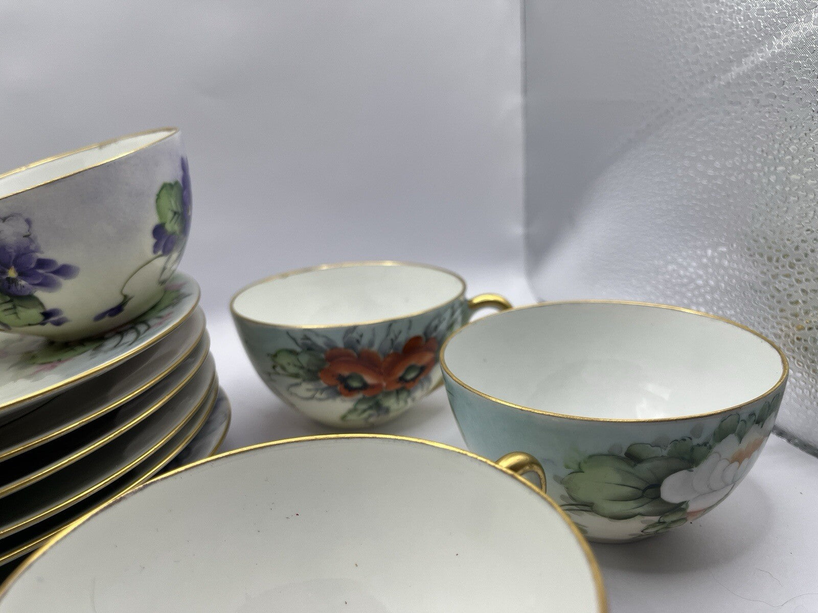 Vintage 6 Nippon 2 Piece Set Sandwich Plate & Cup W/Gold Trim And Flowers